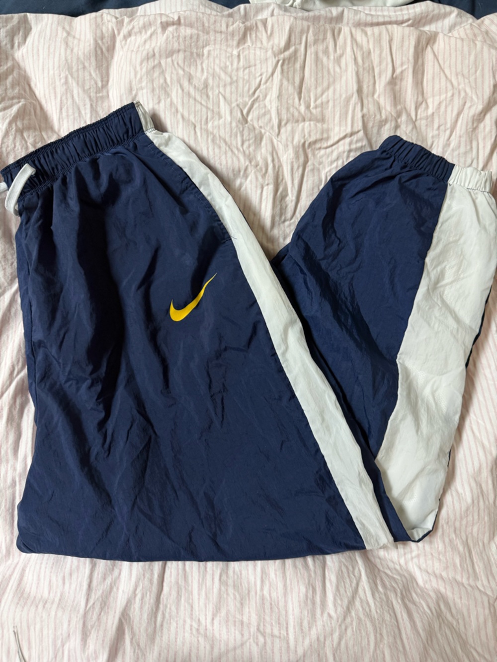 Nike Navy and White Jogger Pants with Yellow Swoosh